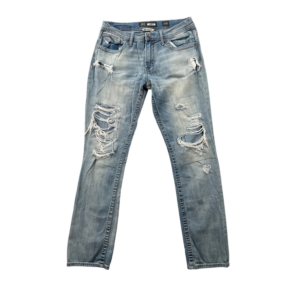 BKE Jake Straight Leg Jeans Mens 34XL Light Blue Distressed Frayed Denim Casual